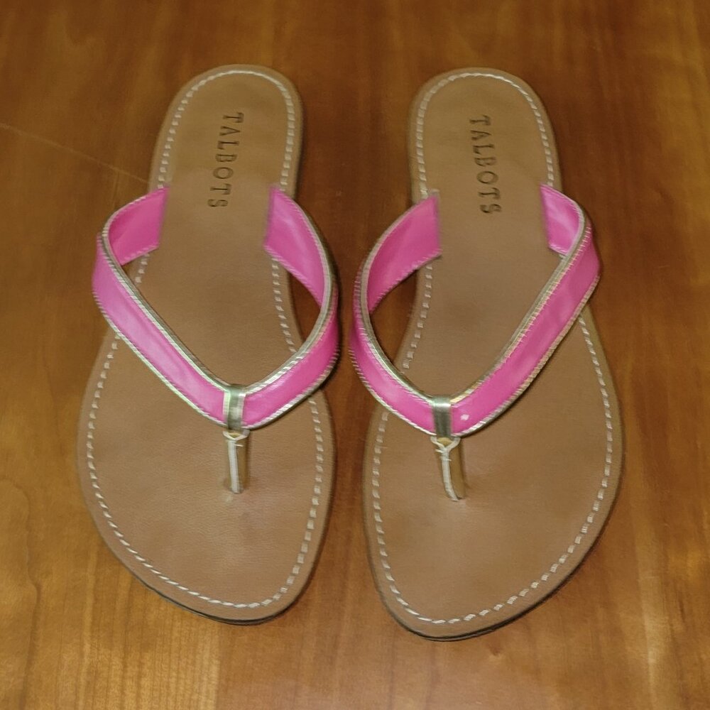Talbots Hot Pink Thong Sandals With Gold Accents - 7M